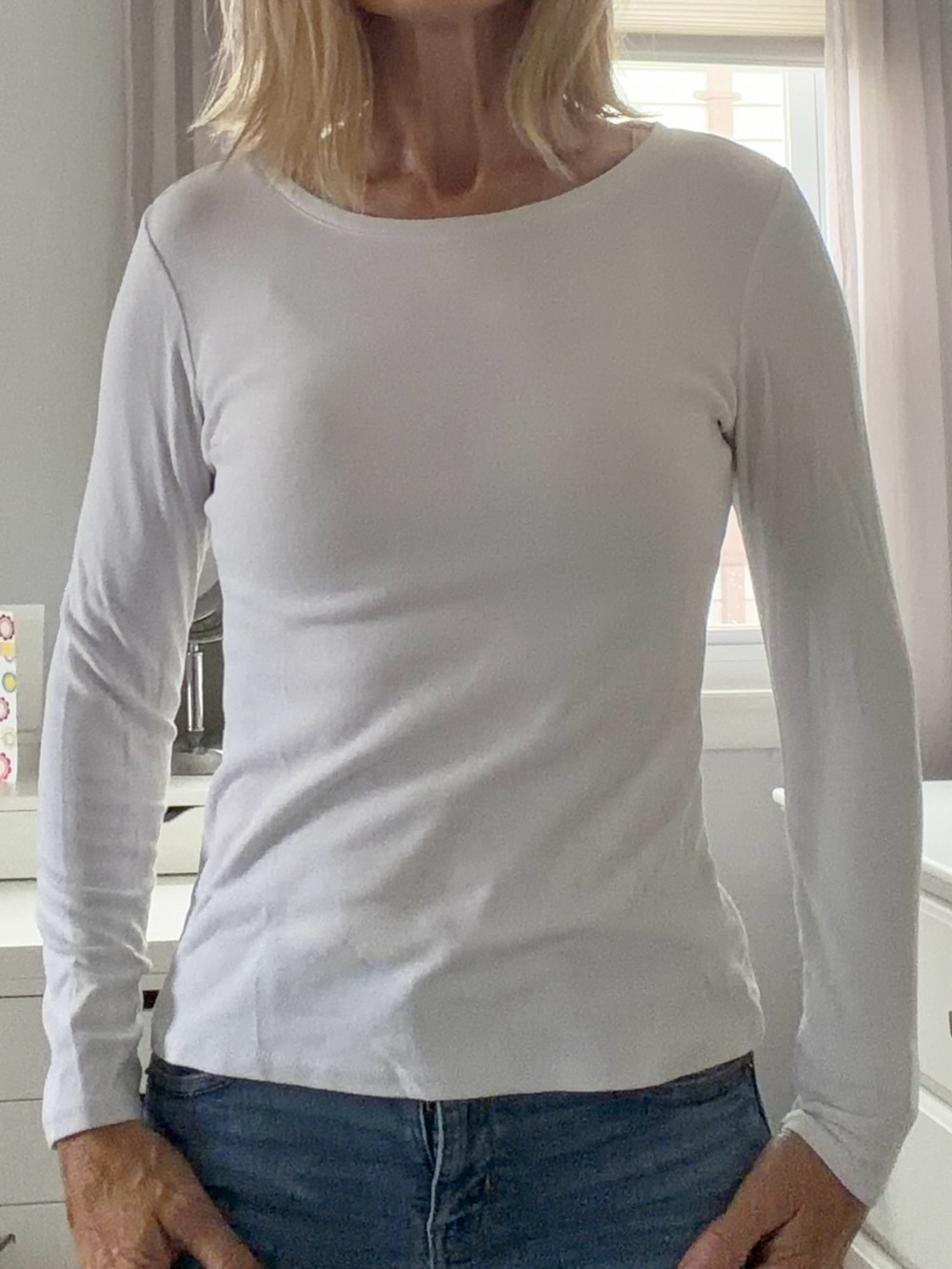 Jones New York White Crew Neck Long Sleeve Tee